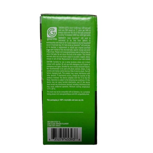 GreenLite LED 4PK Chandelier Bulbs 4W LED Equal to 40W 15,000 Hours 2700K - Picture 6 of 9